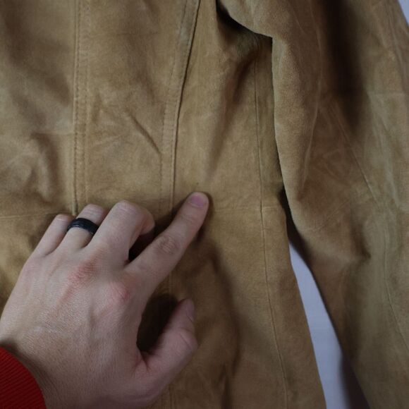 PRESTON& YORK Vtg‎ Women 100% Suede Jacket Blazer XS Lined Button Down Tan Beige - Picture 6 of 12